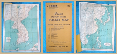 Image for Cram’s Modern Series Pocket (folding) Map #4 of Korea and Adjoining China, Japan & U.S.S.R. Vintage ca pre-1959 <b><span style='color:red'>*****FIRST CLASS SHIPPING INCLUDED – DOMESTIC ORDERS ONLY!*****</span></b><span style='color:purple'>